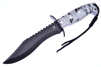 12" Composite White Skull Camo Bowie w/Sheath