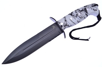 12" Composite White Skull Camo Bowie  w/Sheath