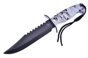 12" White Skull Camo Bowie w/Sheath
