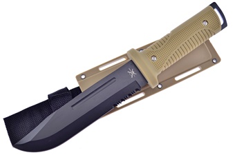 12"Overall Tan Rubberized Handle Black Blade