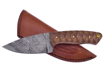 7.5" Chiseled Wine Wood Damascus Blade