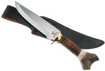 14" Leather/Stag Bowie w/Sheath