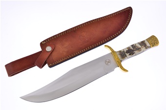 15" Stacked Stag Bowie w/Sheath