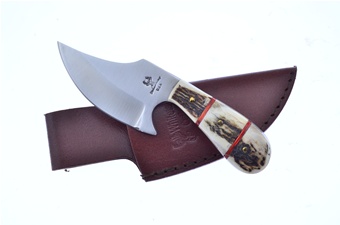 6" Stacked Stag Skinner w/Leather Sheath