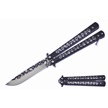 CCN-08662 - Closeout Slv/Black Skulls Butterfly Knife (1pc)